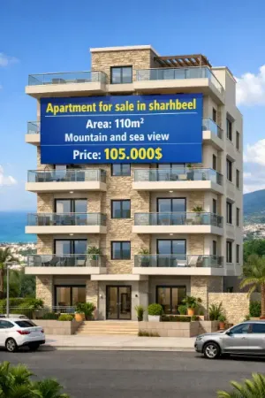 شقة 110م² بمطل بحري وجبلي للبيع في الشرحبيل (صيدا)