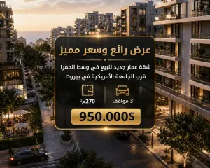 شقة في وسط الحمرا بناء جديد قرب الجامعة الأمريكية للبيع بسعر لقطة